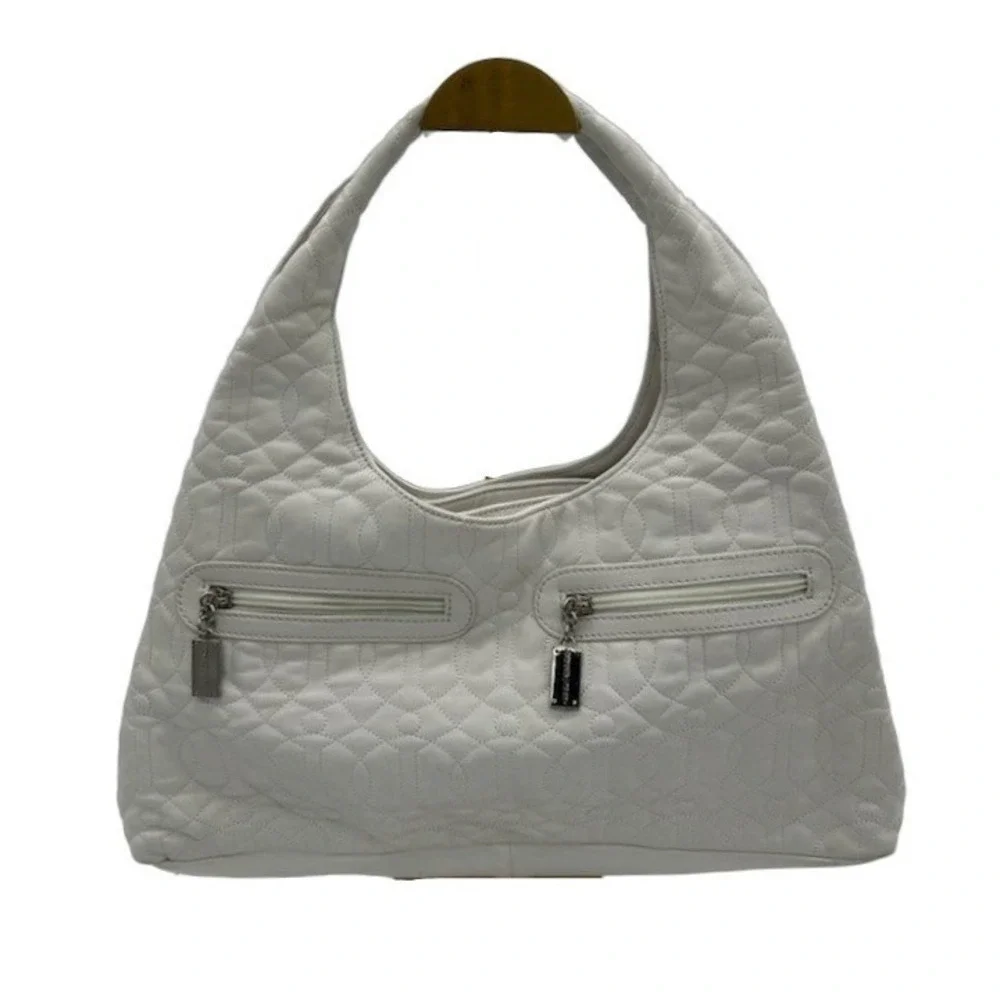 Donald J Pliner Hobo Bag Women's White Quilted Leather Zip Pockets Purse